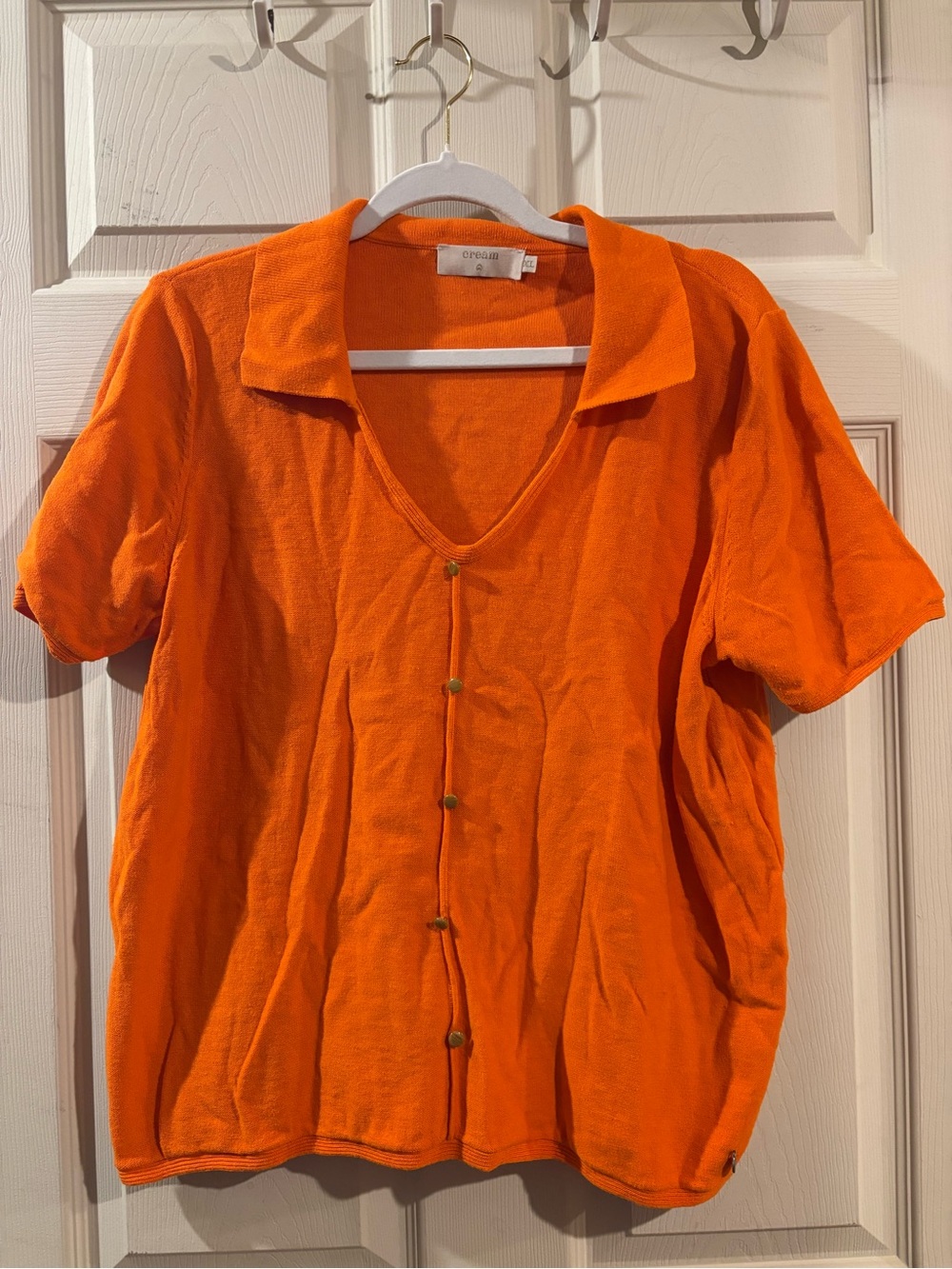 Crescent Orange Short-Sleeve Button Front Top